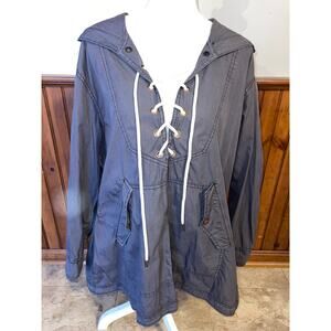 Womens Free People Dark Gray Lace Poplin Hooded‎ Jacket Anorak Boho Size XS/S
